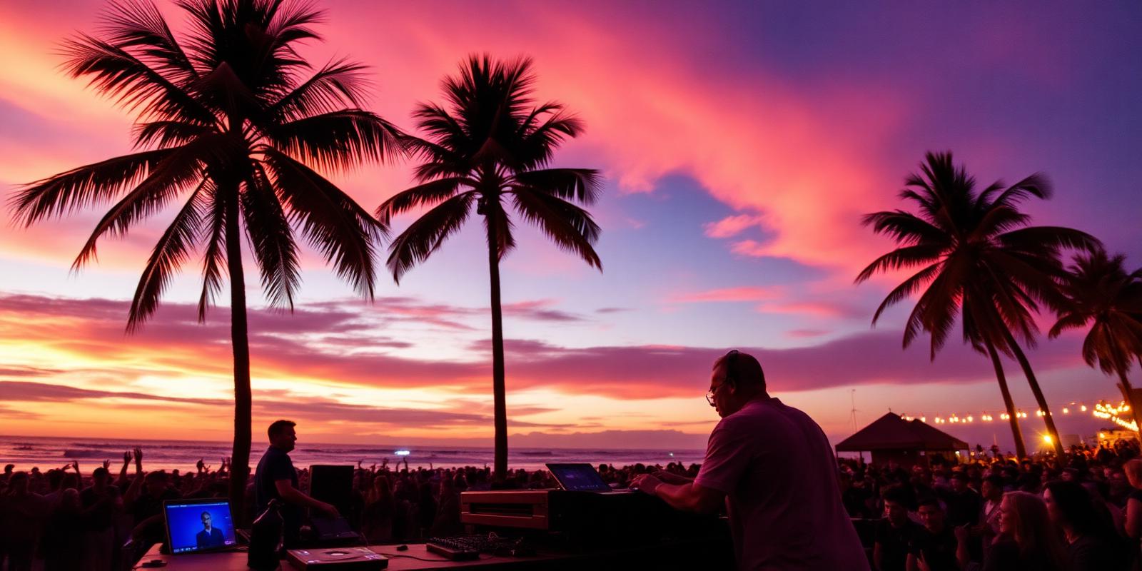 DJ tocando ao pôr do sol